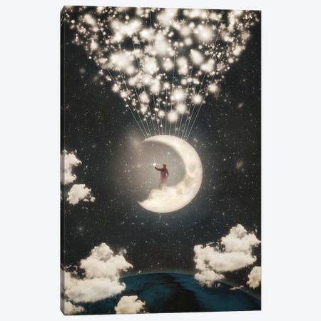 The Big Journey Of The Man On The Moon Canvas Print #PBF50} by Paula Belle Flores Canvas Print