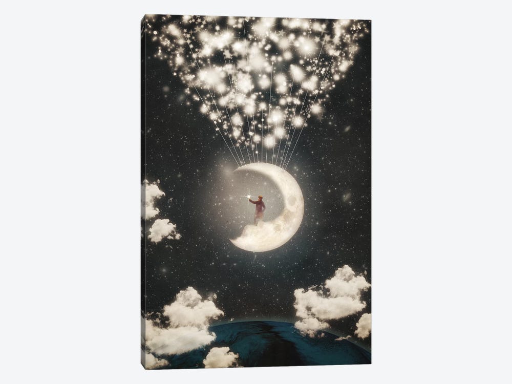 The Big Journey Of The Man On The Moon by Paula Belle Flores 1-piece Canvas Print