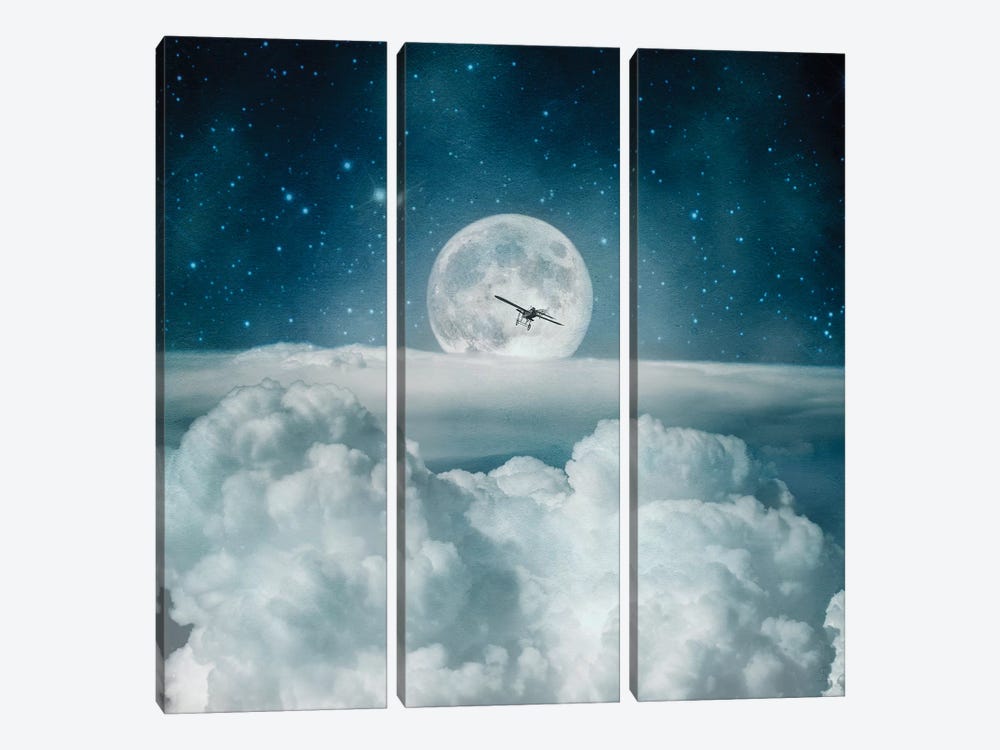 Fly Me To The Moon Toight by Paula Belle Flores 3-piece Canvas Art Print