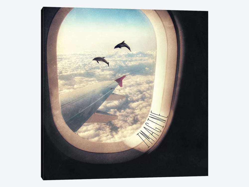 Imagine Flying With Dolphins by Paula Belle Flores 1-piece Canvas Wall Art