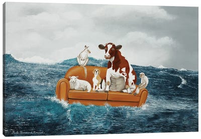 Cow On Sofa Canvas Art Print - Monkey Art