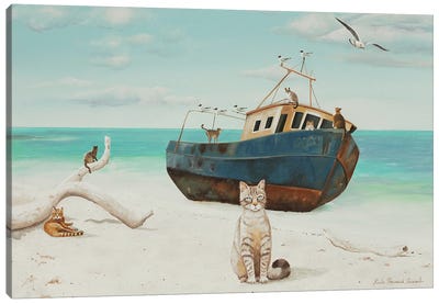 The Cats's Ark Canvas Art Print - Playful Surrealism