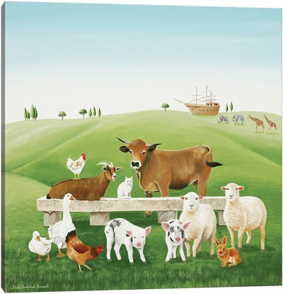 Green Hill Canvas Art Print - Goat Art