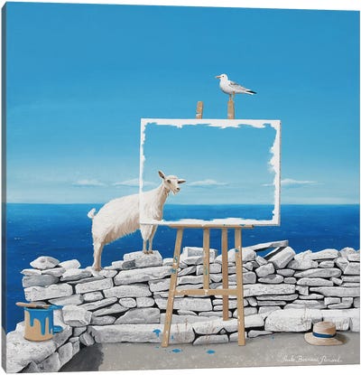 Life In Blue Canvas Art Print - Goat Art