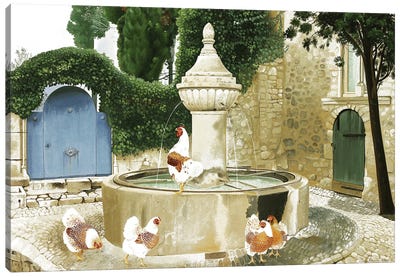 Fountain In Vaison Canvas Art Print - Chicken & Rooster Art