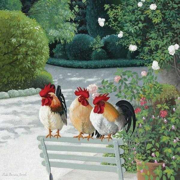 Paule Bernard Roussel: The Three Brothers In Front Of The Rosebush by Paule Bernard Roussel