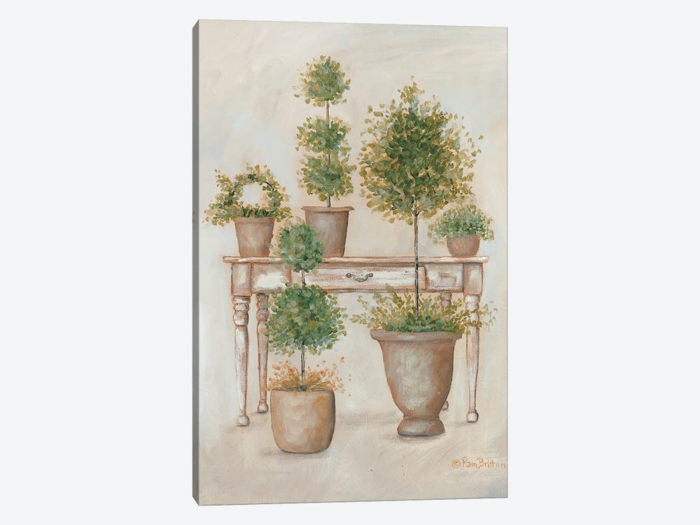 Potting Bench & Topiaries II by Pam Britton 1-piece Canvas Art Print