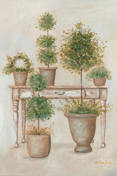 Pam Britton: Potting Bench & Topiaries II by Pam Britton