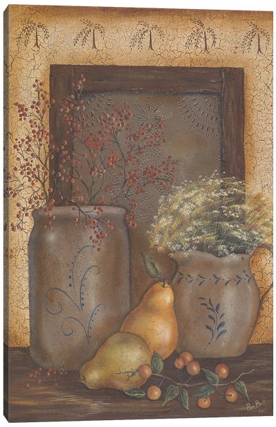 Crock Tin Panel Canvas Art Print - Pear Art