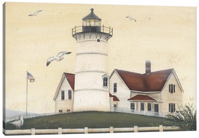 Nobska In Fog Canvas Art Print - Lighthouse Art