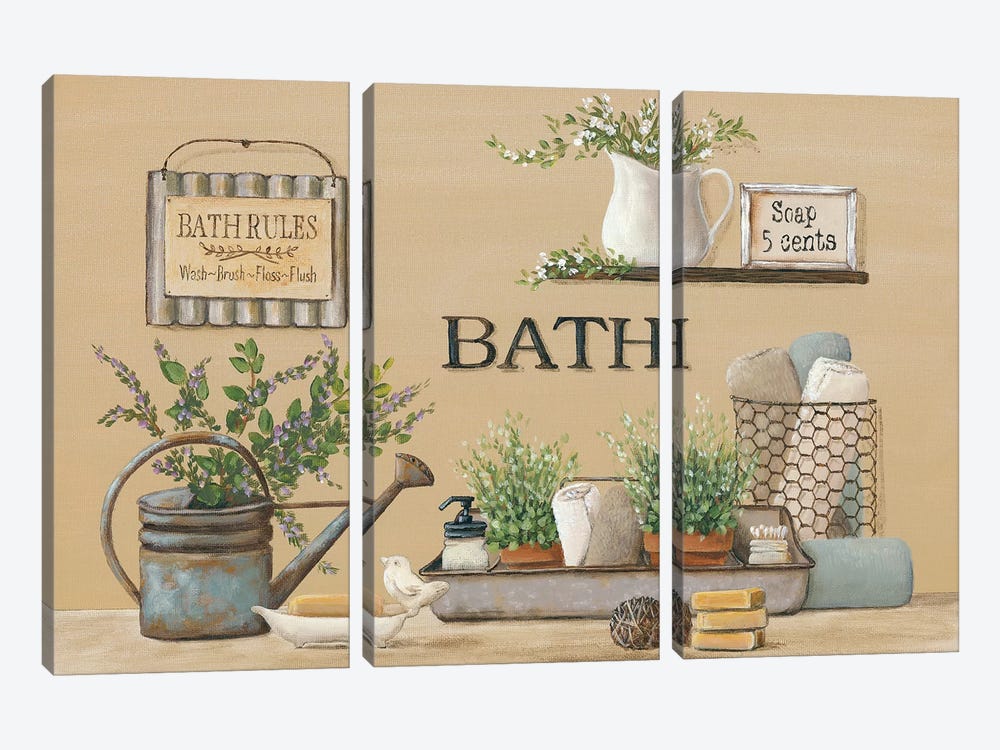 Farmhouse Bath II by Pam Britton 3-piece Canvas Print