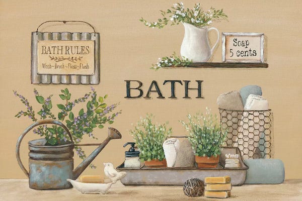 Large Art for Bathroom - Canvas Prints: Farmhouse Bath II by Pam Britton