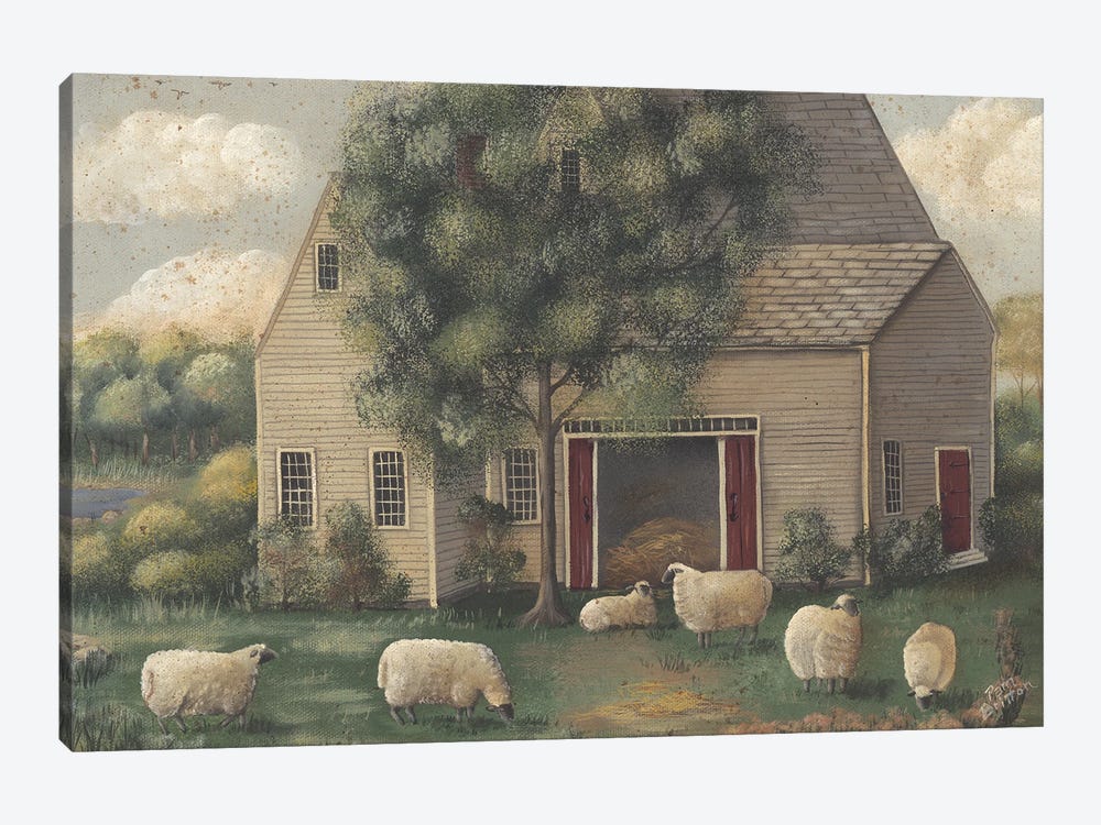 Sheep And House by Pam Britton 1-piece Canvas Print