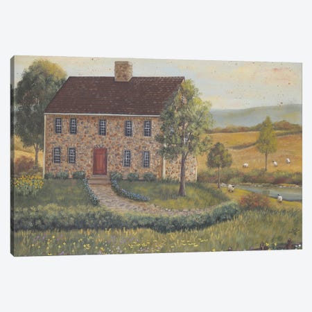 Stone House With Wild Flowers Canvas Print #PBR47} by Pam Britton Canvas Art Print