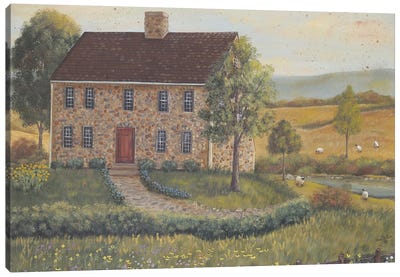 Stone House With Wild Flowers Canvas Art Print - Pam Britton