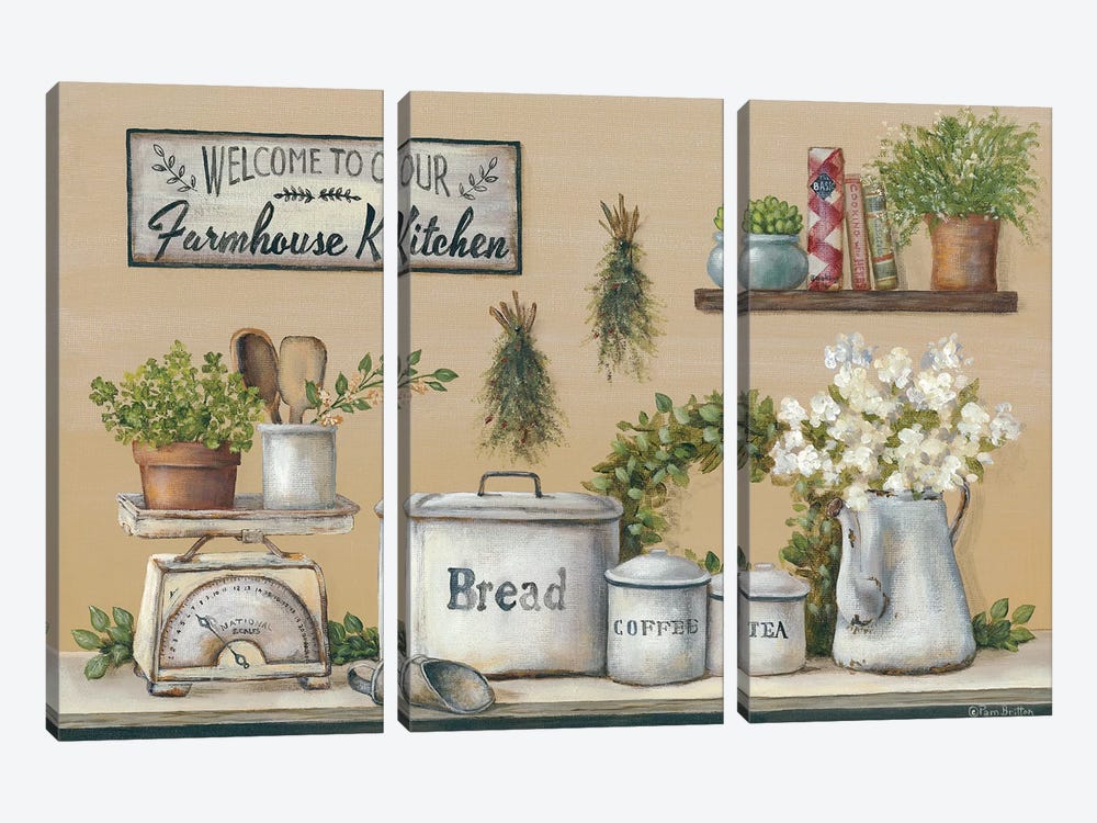 Garden Farmhouse Kitchen by Pam Britton 3-piece Canvas Print