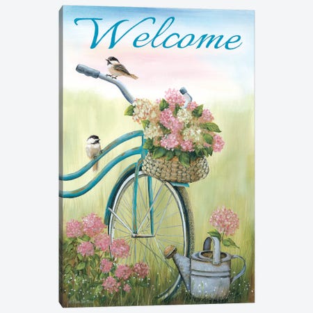 Old Bike Welcome Canvas Print #PBR7} by Pam Britton Canvas Wall Art