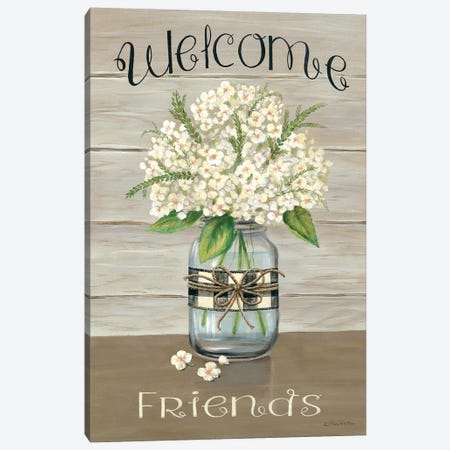 Welcome Friends Mason Jar Canvas Print #PBR8} by Pam Britton Canvas Print