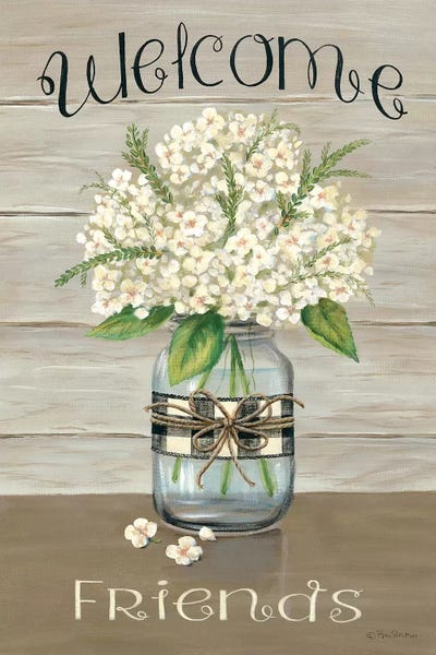 Large Art for Kitchen - Canvas Prints: Welcome Friends Mason Jar by Pam Britton
