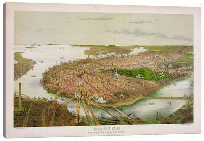 Boston From the Air, 1877 Canvas Art Print - Urban Maps