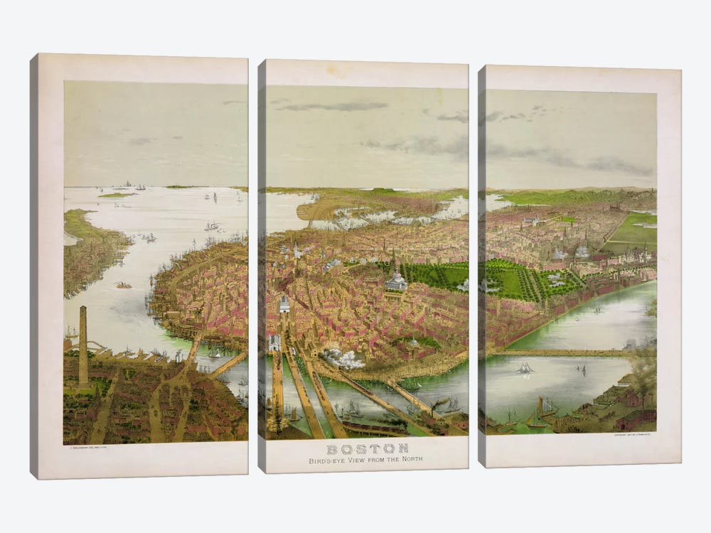 Boston From the Air, 1877 by Print Collection 3-piece Canvas Wall Art