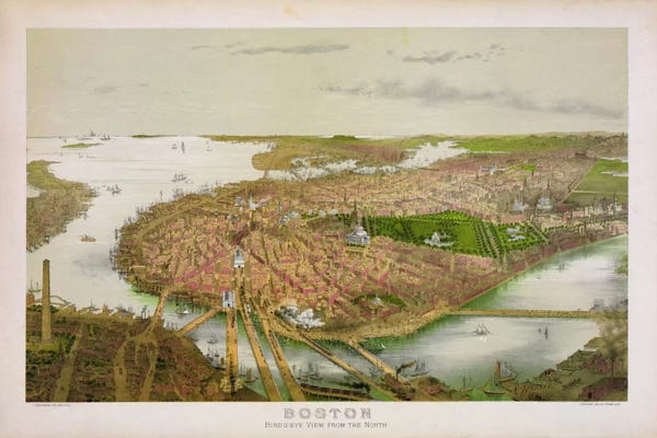 Large Map Art - Canvas Prints: Boston From the Air, 1877 by Print Collection