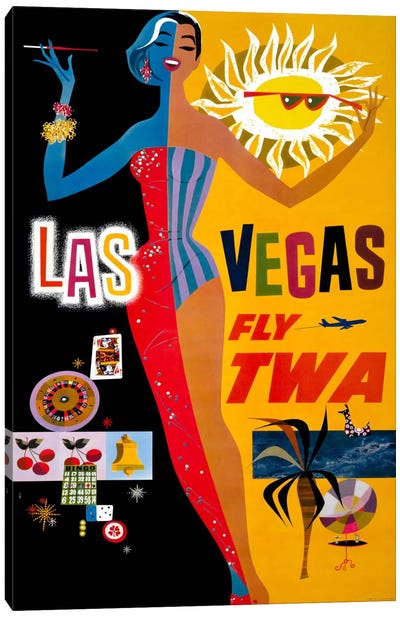 Las Vegas, Fly TWA Canvas Art Print - Gambling Art
