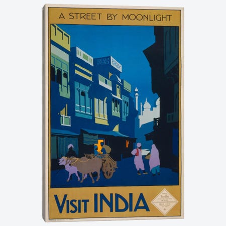 A Street by Moonlight - Visit India Canvas Print #PCA412} by Print Collection Canvas Art