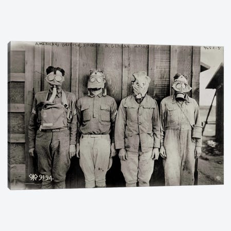 American, British, French & German Gas Masks Canvas Print #PCA438} by Print Collection Canvas Artwork
