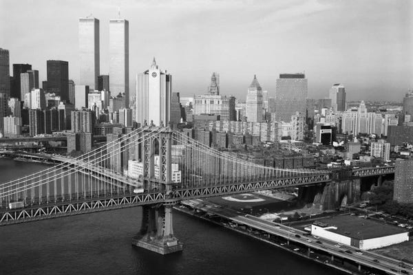 Bridges: Manhattan Bridge with Twin Towers behind by Print Collection