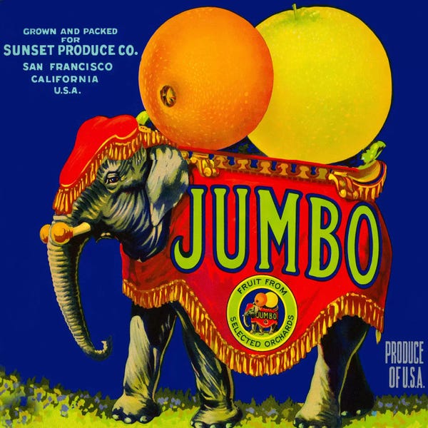 Vintage Kitchen Posters: Jumbo Orange and Grapefruit by Print Collection