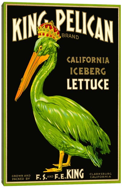 King Pelican Brand Lettuce Canvas Art Print - Large Art for Kitchen