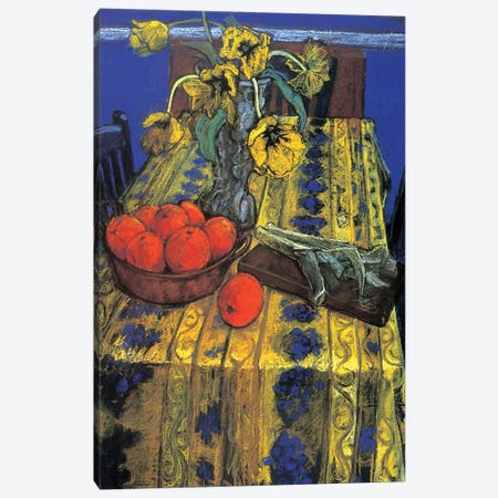 French Tablecloth And Oranges Canvas Print #PCC16} by Patricia Clements Canvas Art