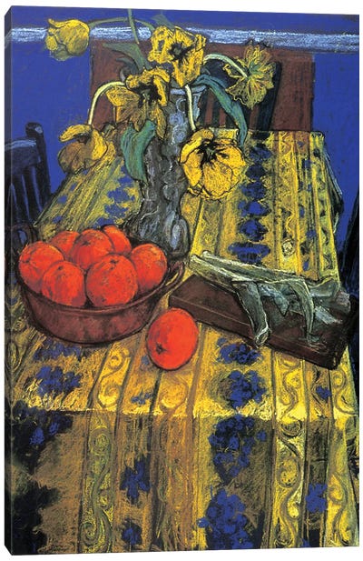 French Tablecloth And Oranges Canvas Art Print - Patricia Clements