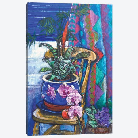 Harlequin Pattern And Orchid Still Life Canvas Print #PCC18} by Patricia Clements Canvas Art Print