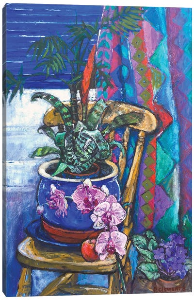Harlequin Pattern And Orchid Still Life Canvas Art Print - Patricia Clements