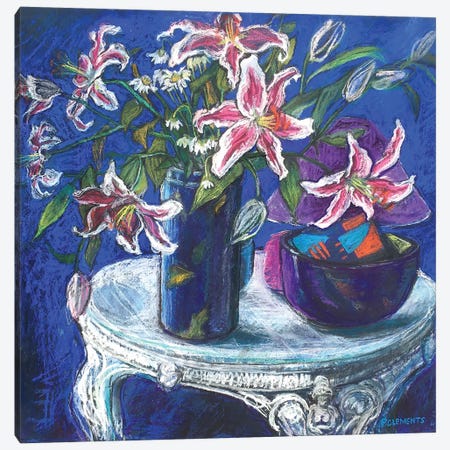 Lilies With Cobalt Blue Canvas Print #PCC24} by Patricia Clements Art Print