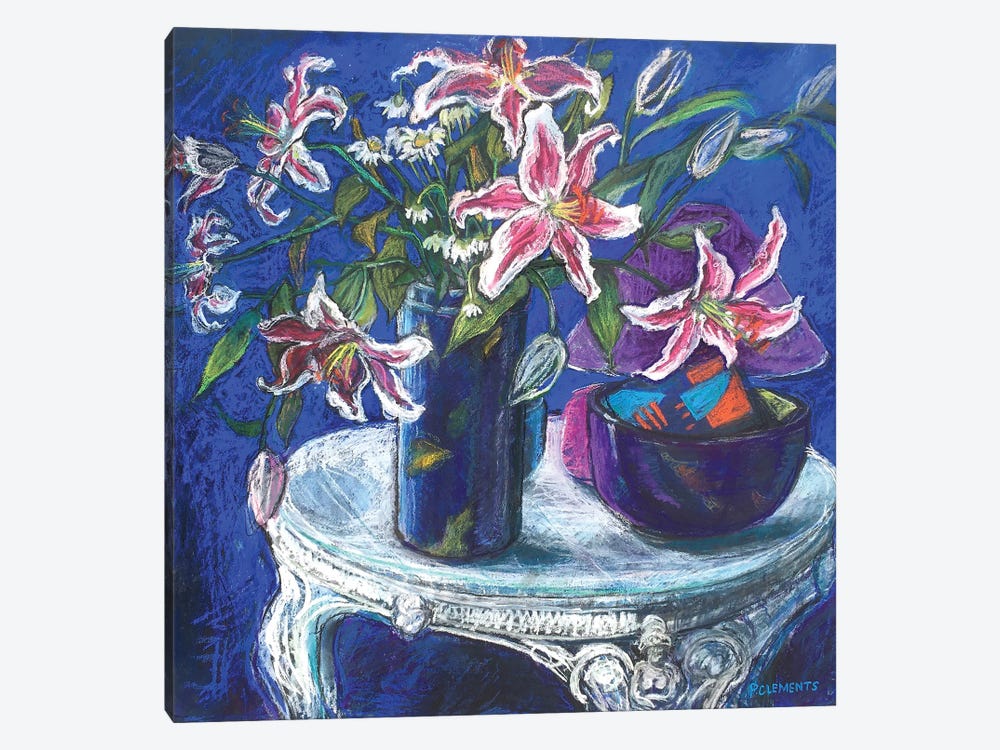 Lilies With Cobalt Blue by Patricia Clements 1-piece Canvas Wall Art