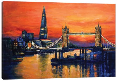 Orange Sunset Tower Bridge Canvas Art Print - Patricia Clements