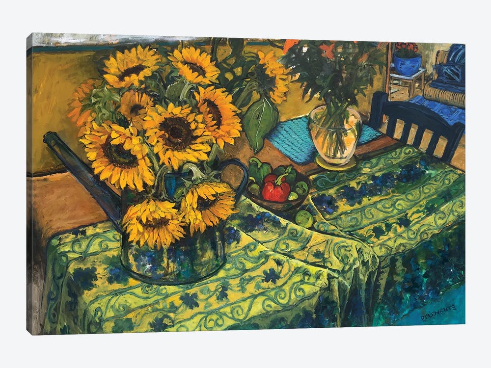 Sunflowers And French Tablecloth by Patricia Clements 1-piece Canvas Artwork