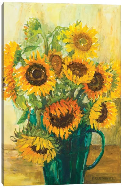 Sunflowers In A Green Jig Canvas Art Print - Patricia Clements