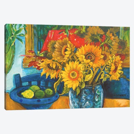 Sunflowers And Limes Canvas Print #PCC49} by Patricia Clements Canvas Wall Art