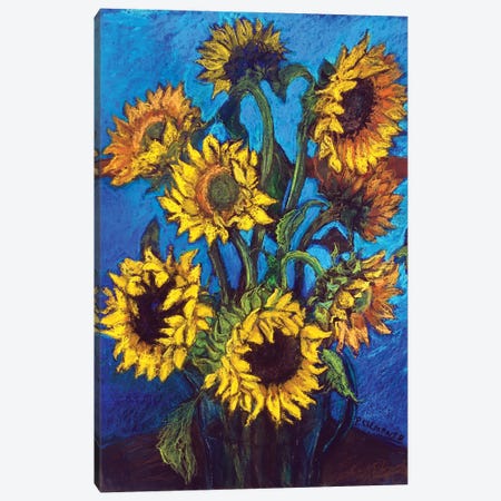 Sunflowers And Kingfisher Blue Canvas Print #PCC50} by Patricia Clements Canvas Print