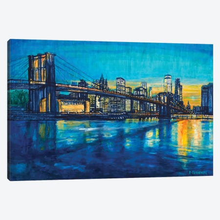 Blue Brooklyn Bridge To Manhattan Canvas Print #PCC8} by Patricia Clements Canvas Art