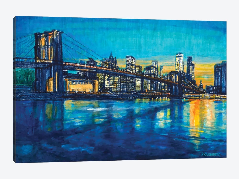 Blue Brooklyn Bridge To Manhattan by Patricia Clements 1-piece Canvas Wall Art