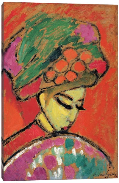 Young Girl with a Flowered Hat, 1910 Canvas Art Print - Alexej von Jawlensky