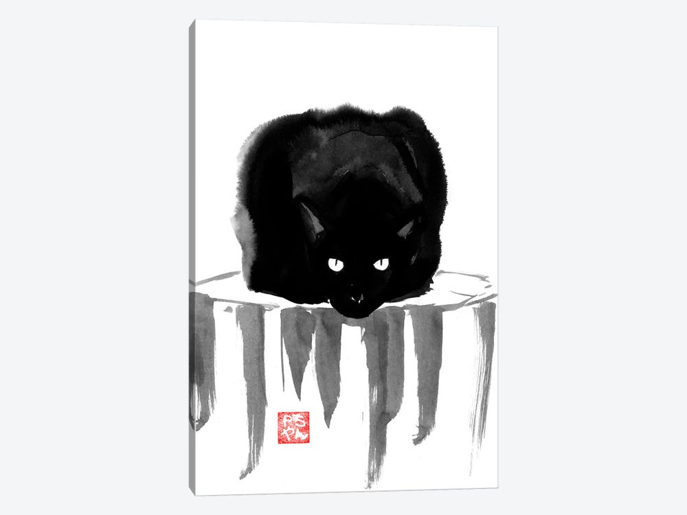 Black Cat On Wood by Péchane 1-piece Canvas Print