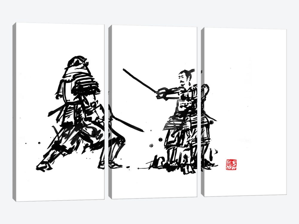 Samurais Fight by Péchane 3-piece Canvas Artwork