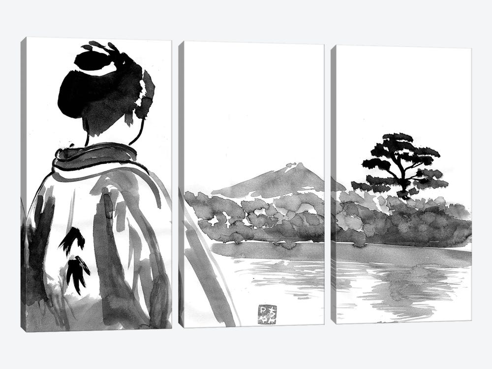 The Geisha Is Watching by Péchane 3-piece Canvas Artwork