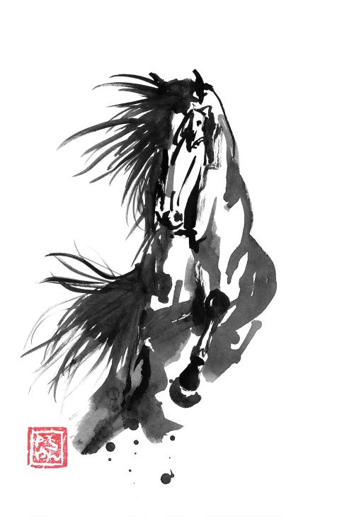 Beautiful Black Horse Running Wall Poster Paper Print - Animals